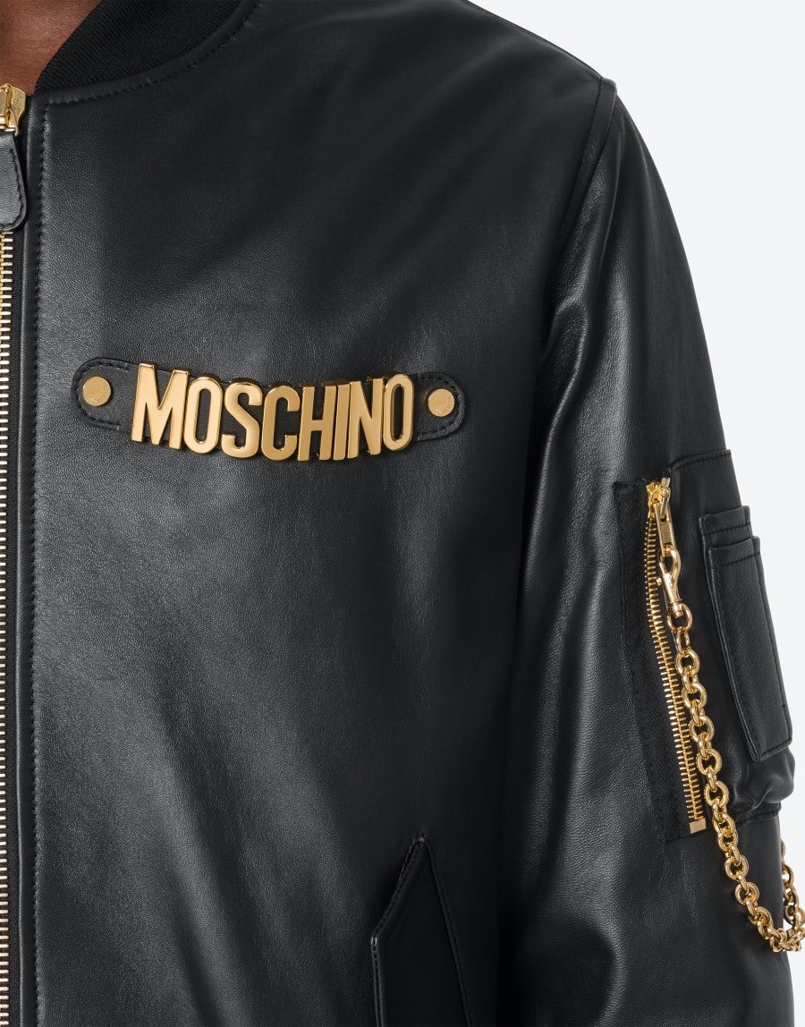 NAPPA LEATHER BOMBER JACKET LETTERING LOGO - 4