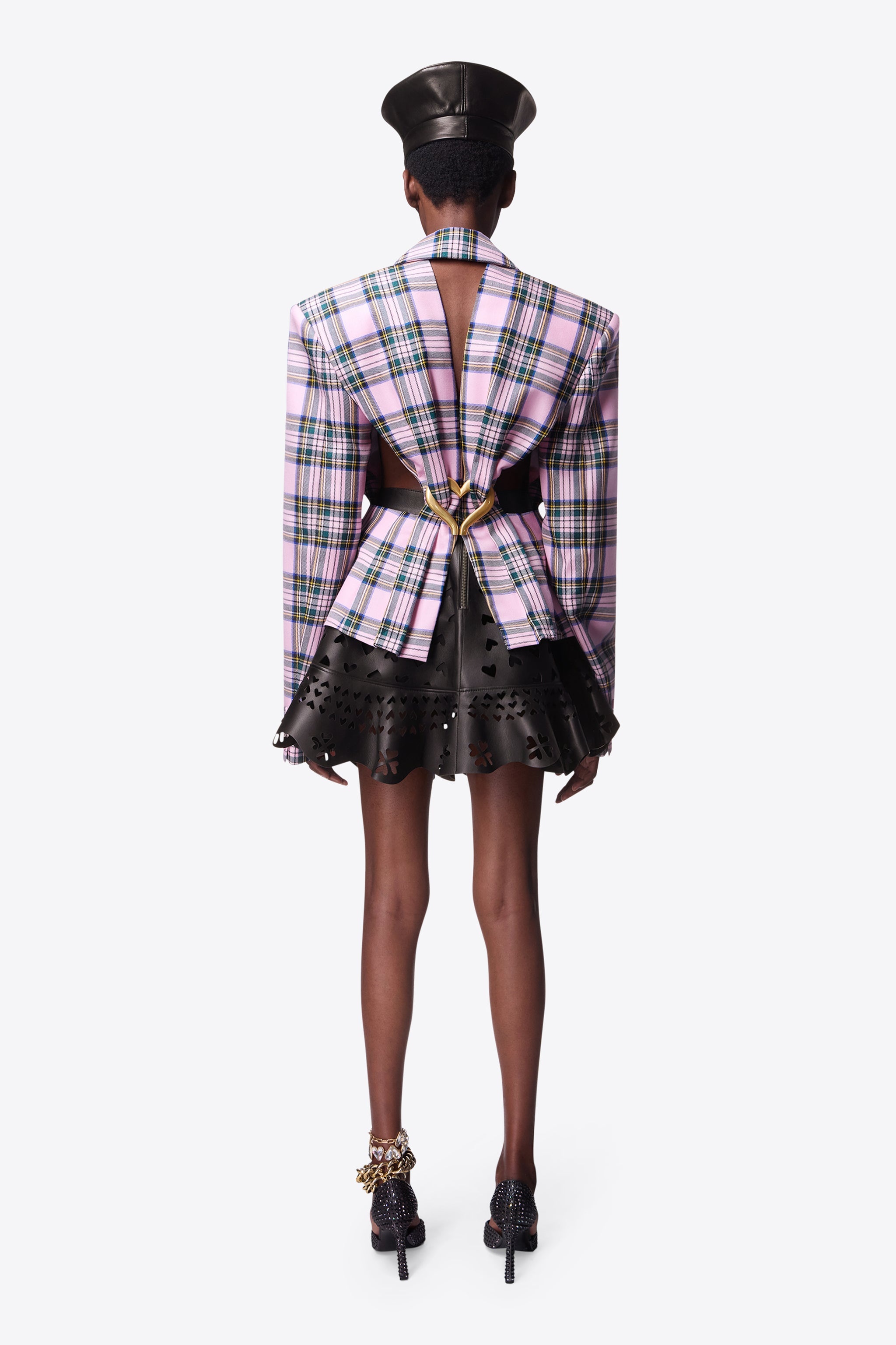 HEART DRAPED CUTOUT CHECKED BLAZER - 4
