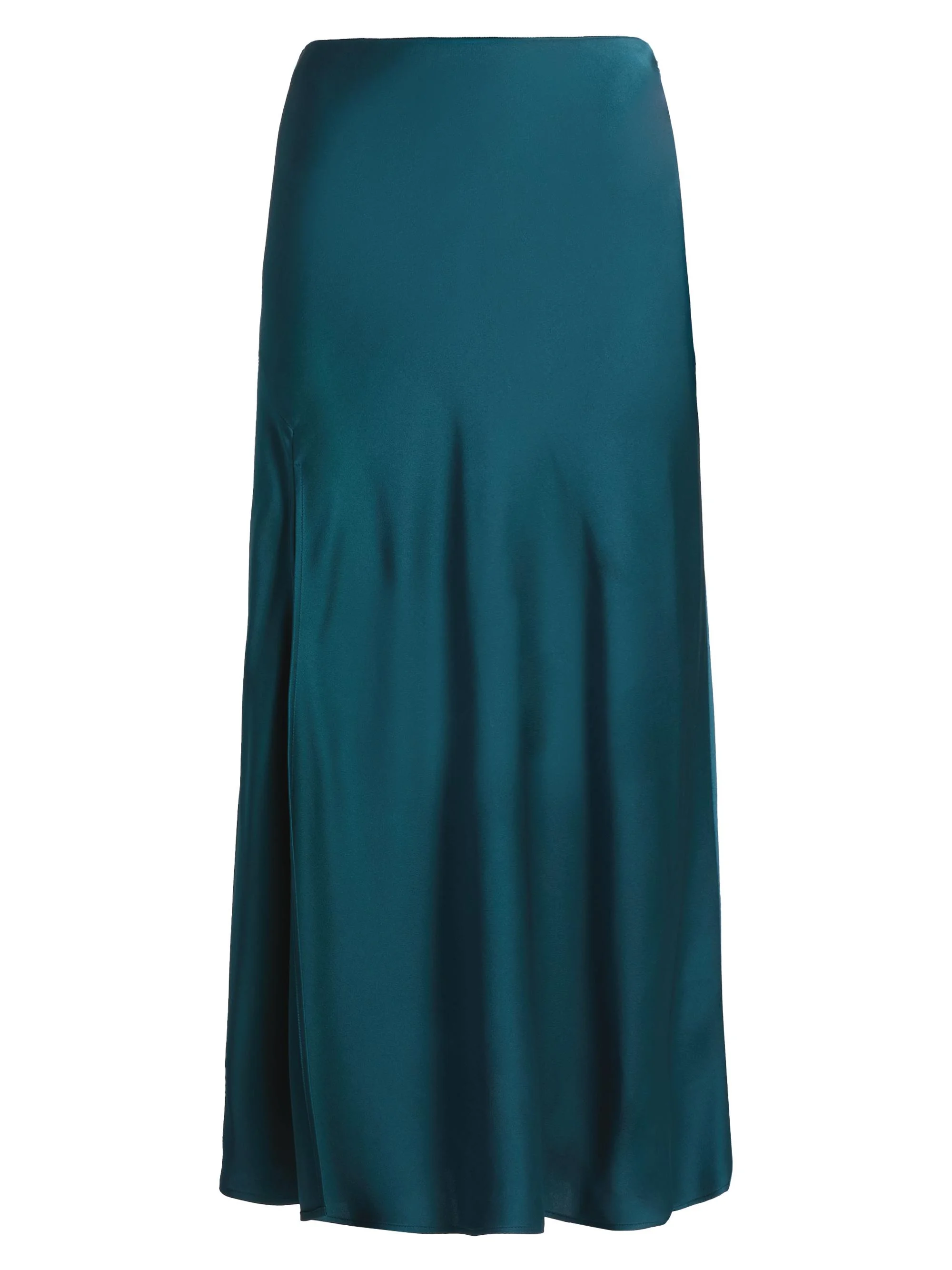 Women's Bias-Cut Satin Midi-Skirt - Dark Teal - 1