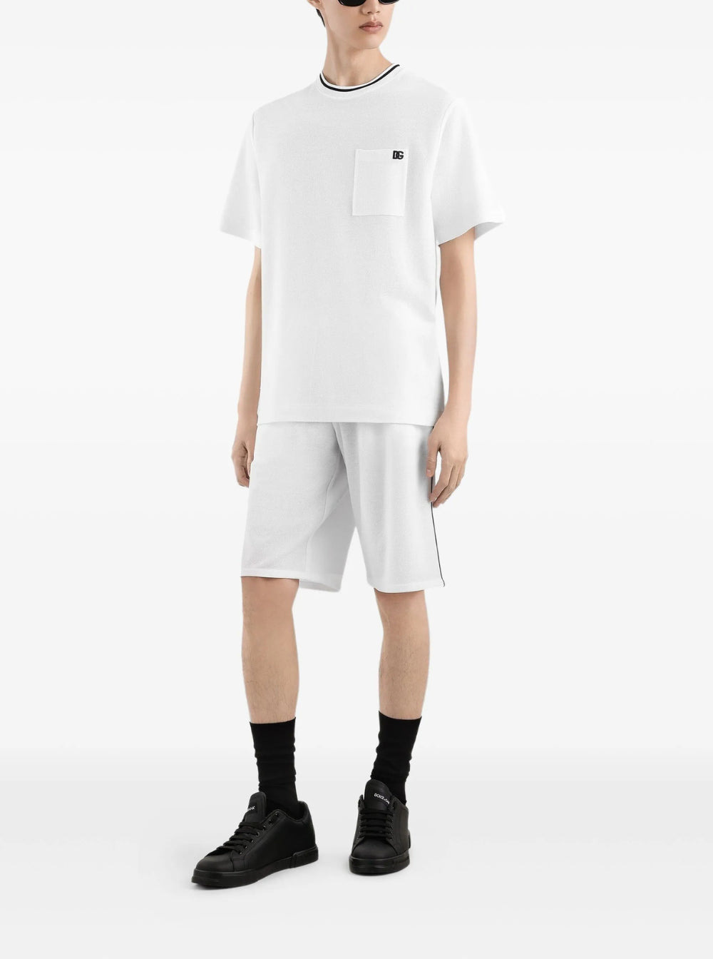 Dolce & Gabbana Men White Crewneck T-Shirt With Logo Embroidery On The Front In Cotton Man - 4