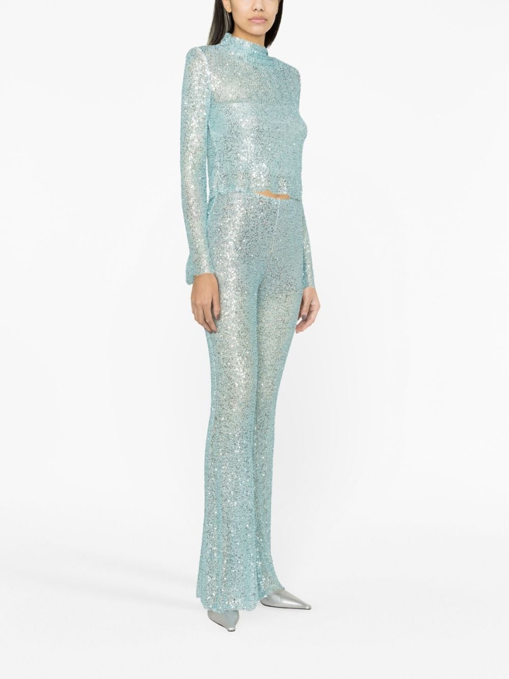 sequin-embellished mesh trousers - 3