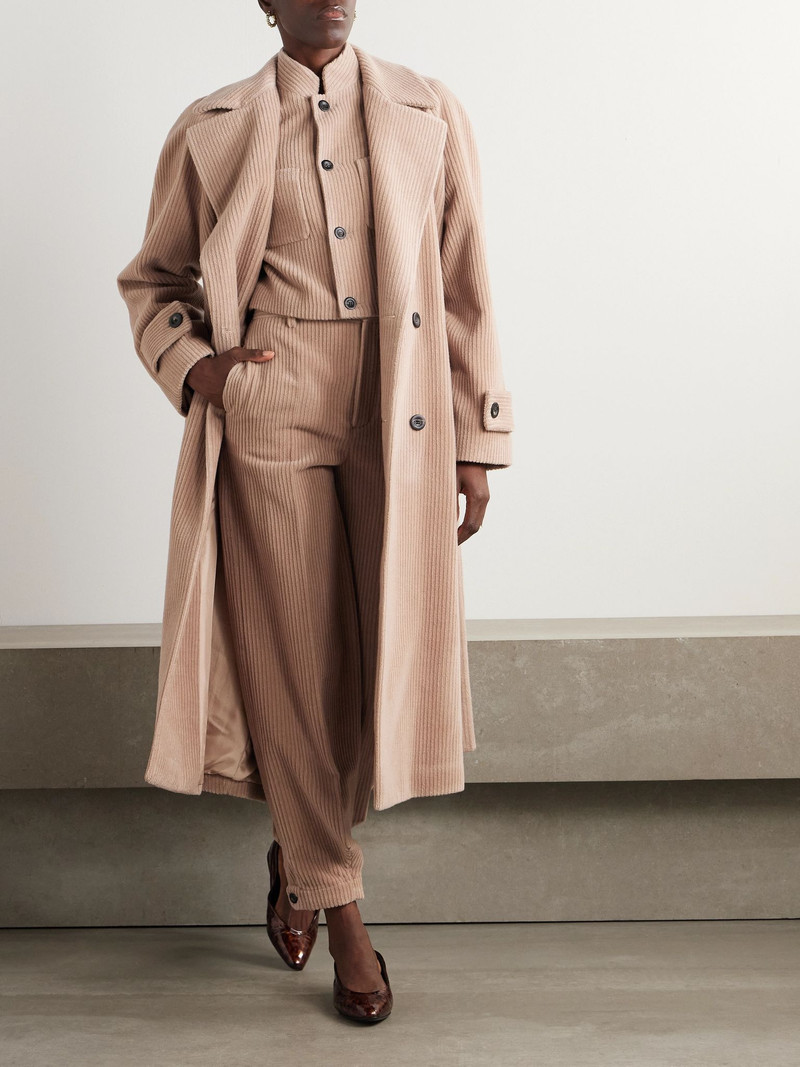 Loro Piana Double-breasted belted cashmere-corduroy coat Beige outlook