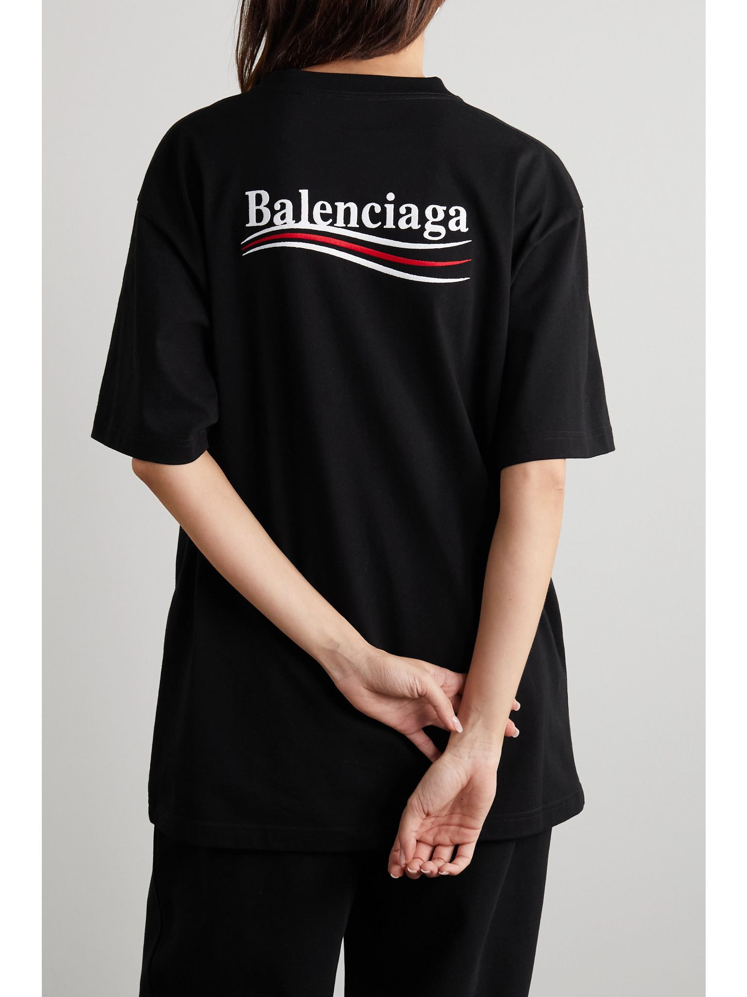 Oversized embroidered cotton-jersey T-shirt Black - 4