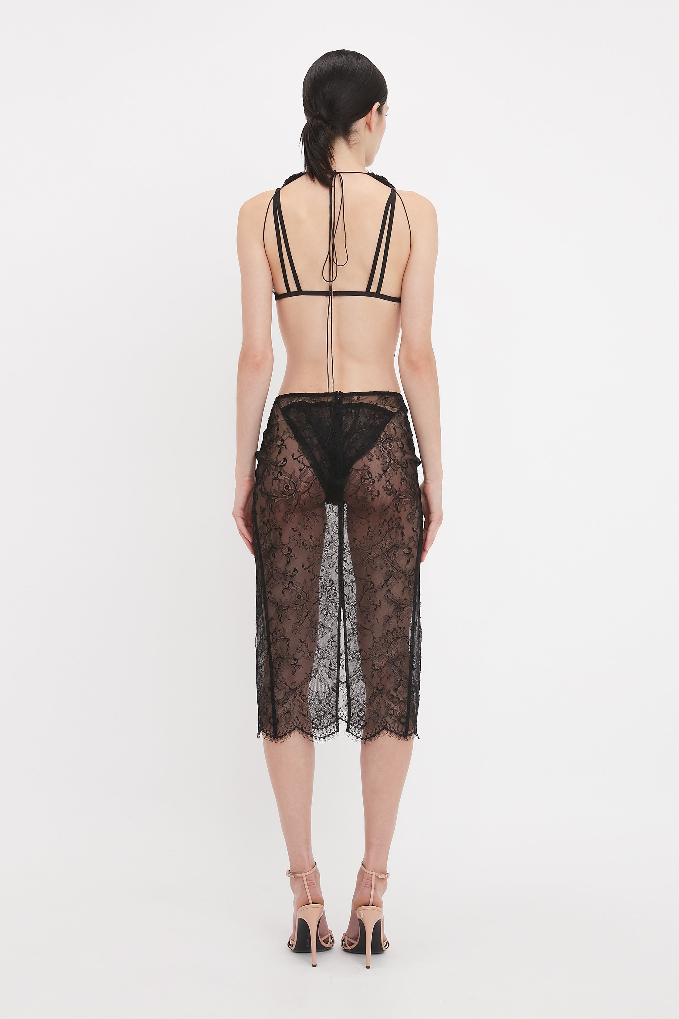 Lace Pencil Skirt In Black - 4