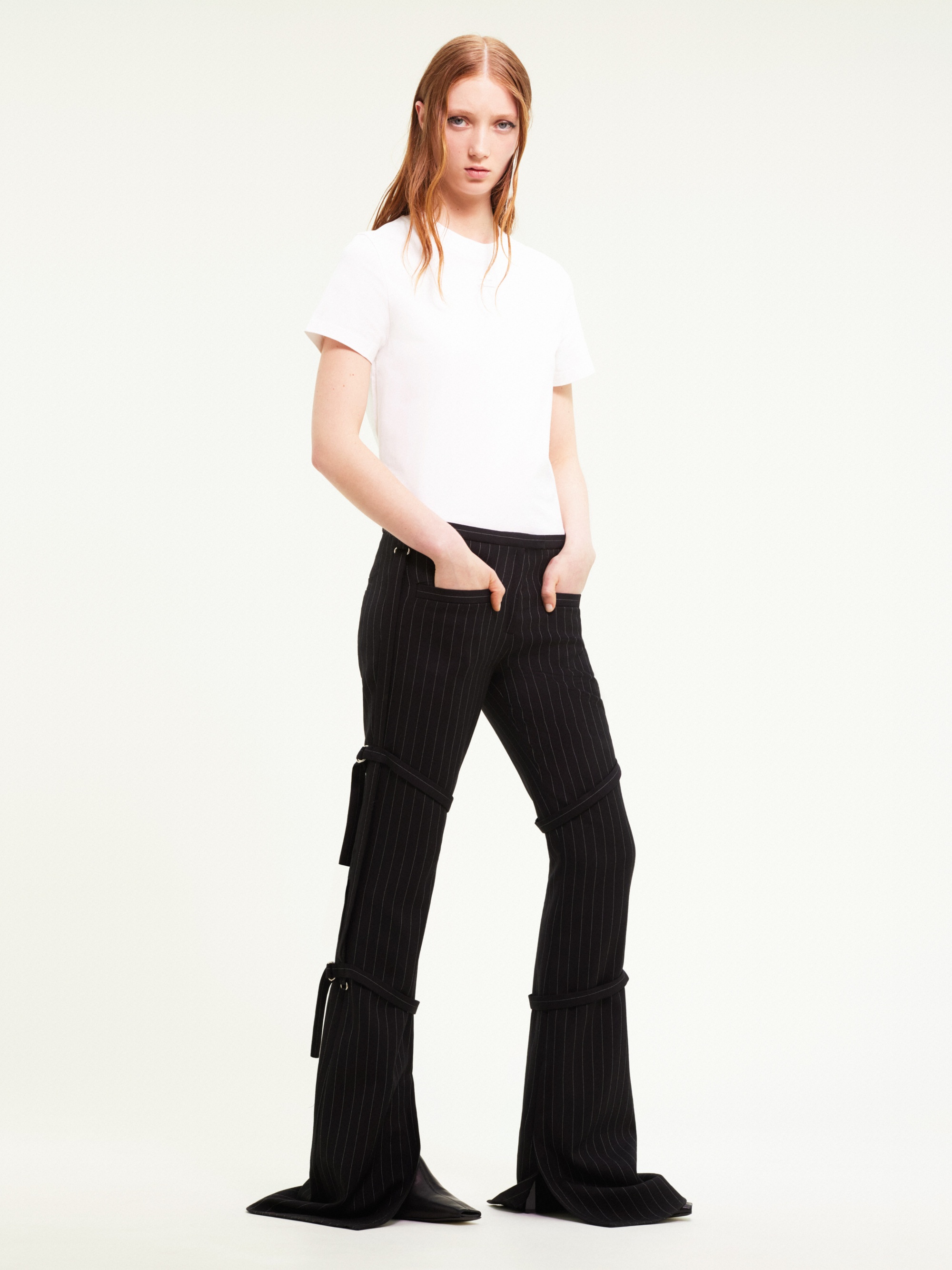 MULTI-STRAPS PINSTRIPES BOOTCUT PANTS - 3