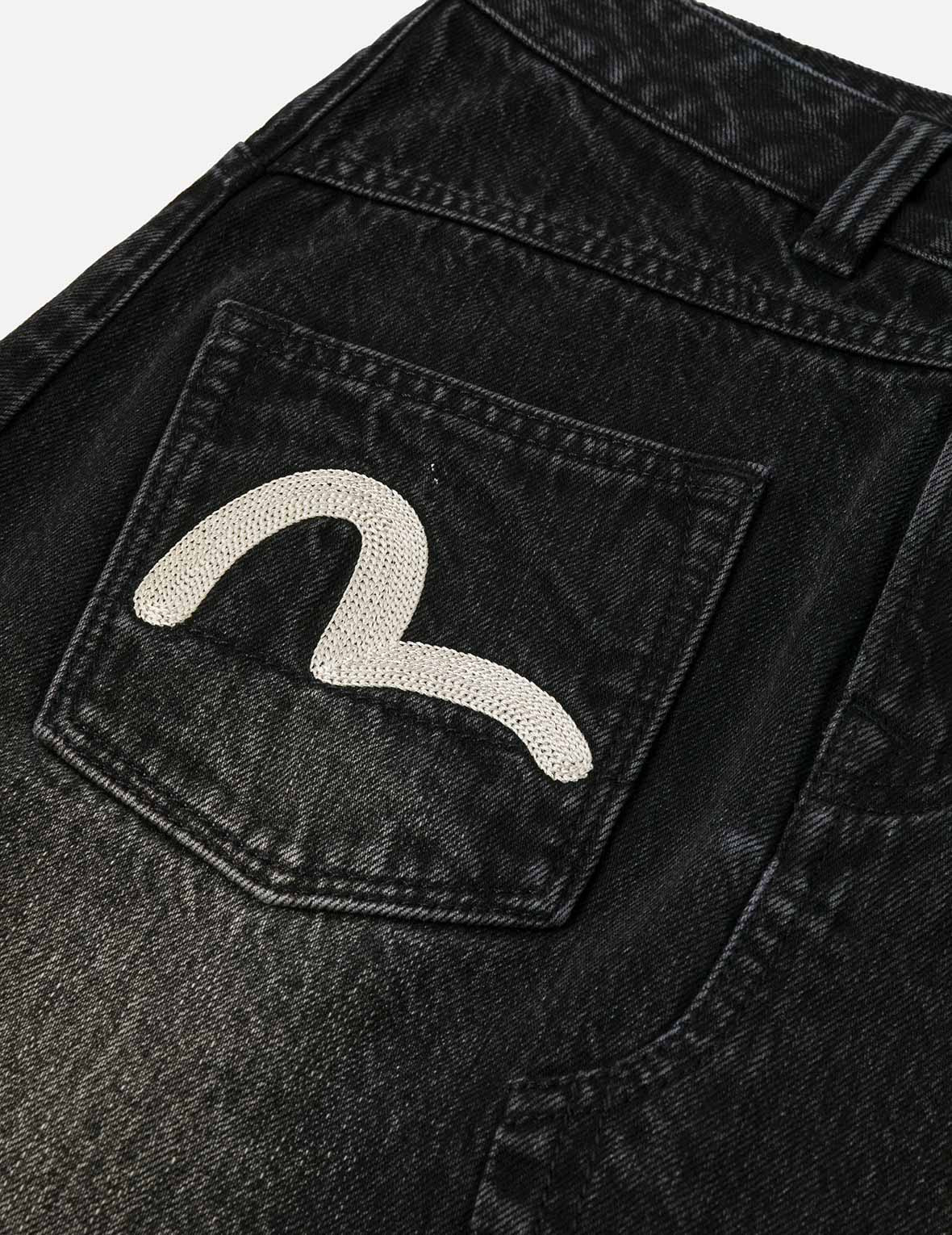 Seagull and Slogan Embroidery Regular Fit Distressed Washed Denim Skirt - 6