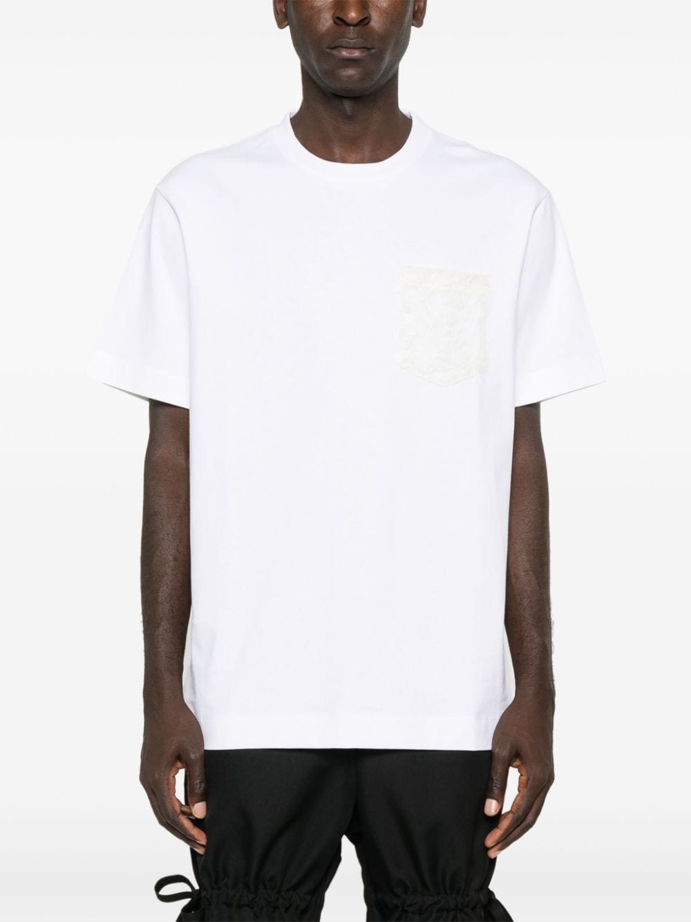 sheer lace-panel T-shirt - 3