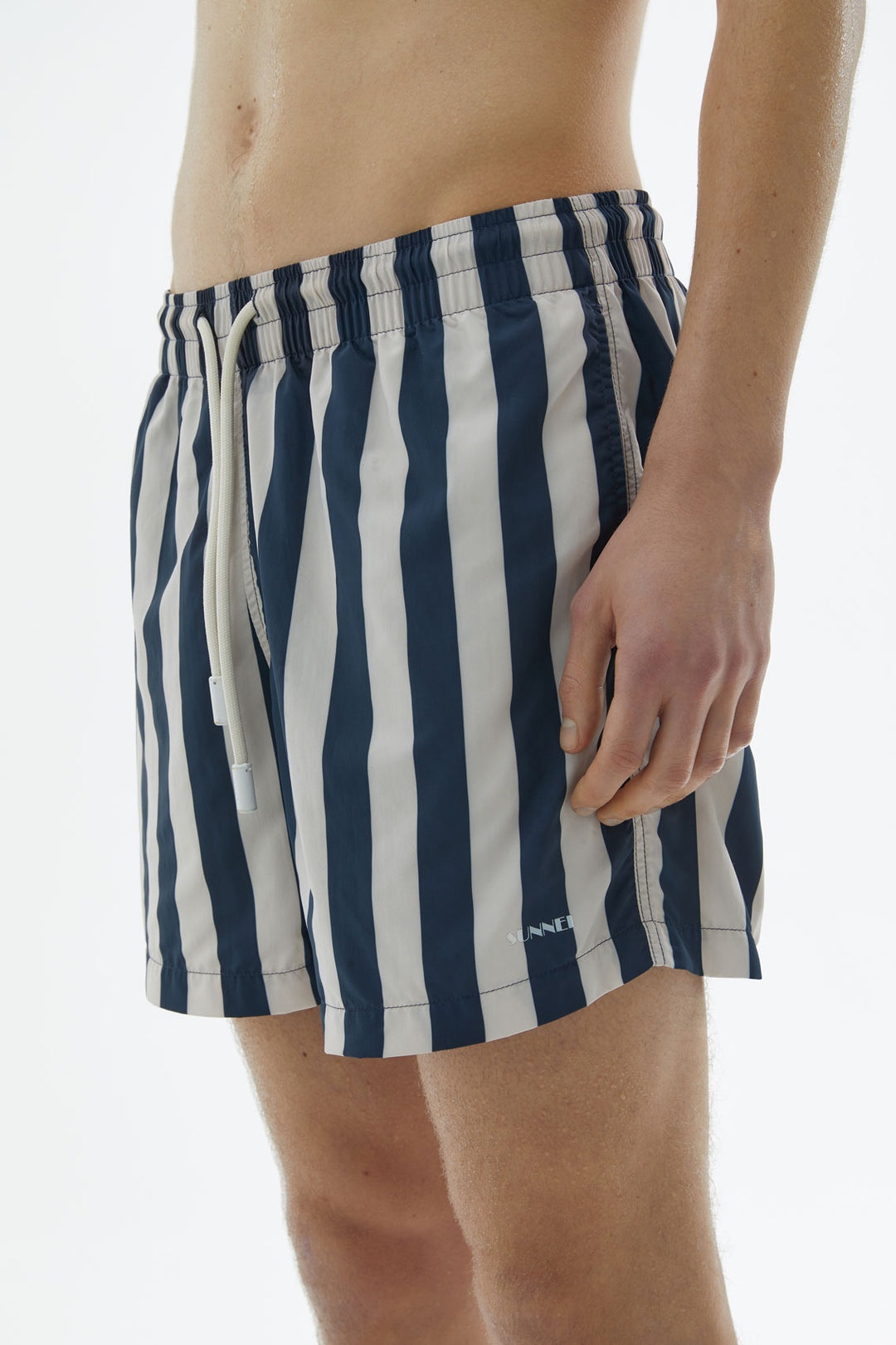 BLUE & WHITE STRIPED SWIMSHORTS - 1