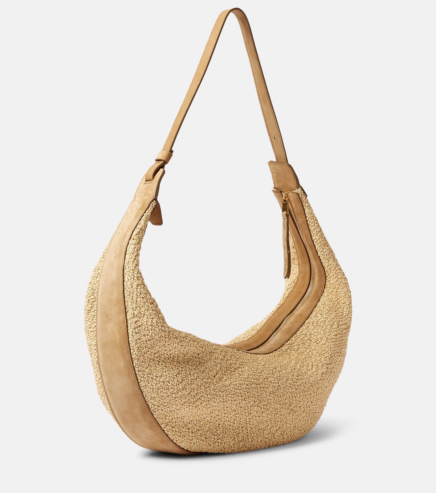 Augustina suede-trimmed raffia shoulder bag - 4