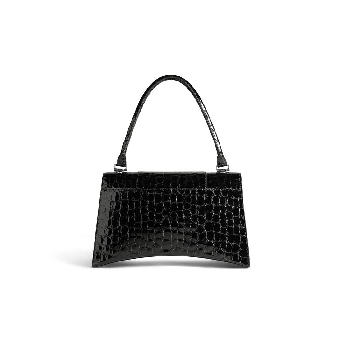 Women's Hourglass Hinge Medium Handbag Crocodile Embossed in Black - 7