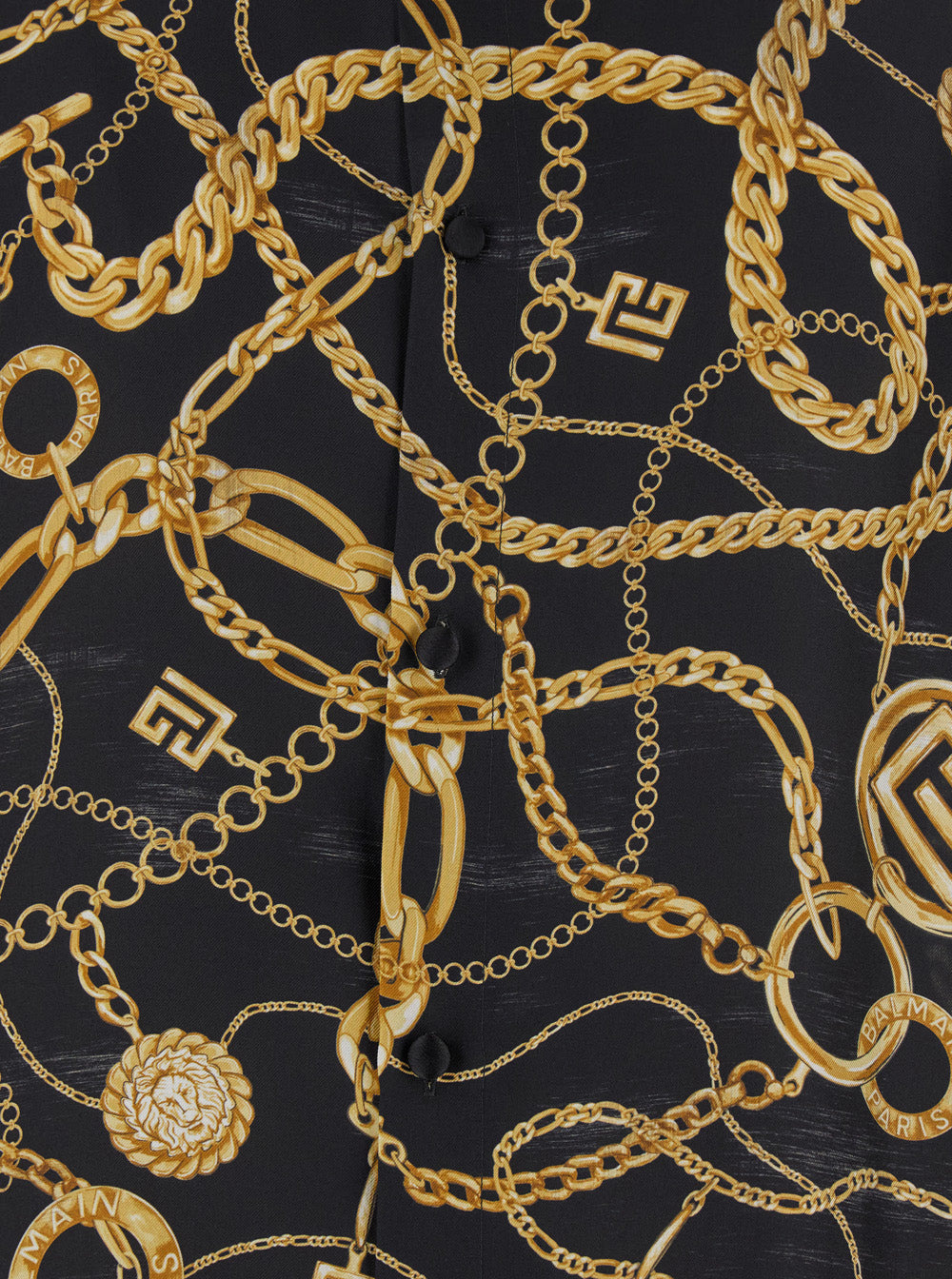 Balmain Men Black Shirt With Pointed Collar And Chain Print With Logo In Silk Man - 3