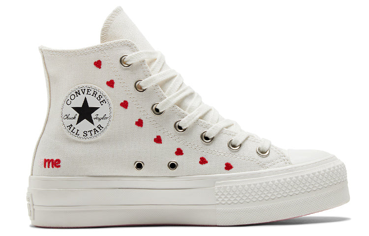 (WMNS) Converse Chuck Taylor All Star Lift Platform High 'Embroidered Hearts - White' A01599C - 2
