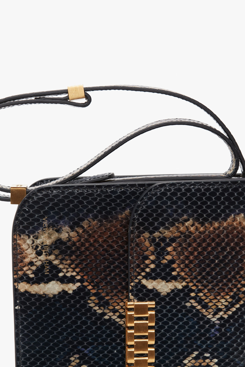 Chain Shoulder Bag In Navy-Brown Leather 12