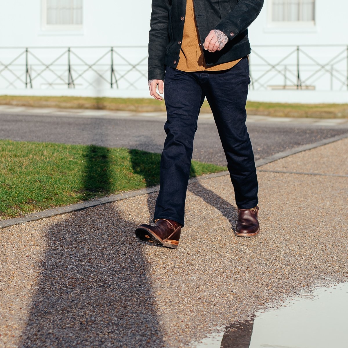 IH-888S-142ib 14oz Selvedge Denim Medium/High Rise Tapered Cut  Jeans - Indigo/Black - 4
