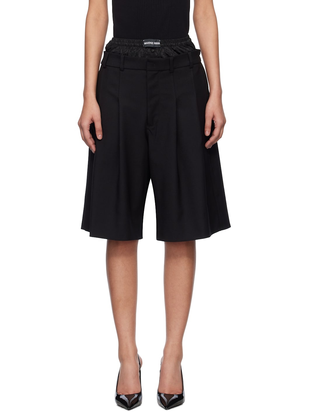 Black Virgin Wool Twill Shorts - 1