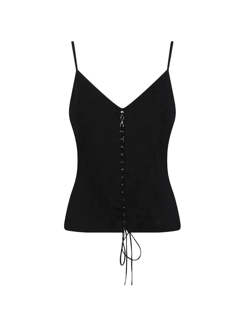 floral-jacquard lace-up top 1