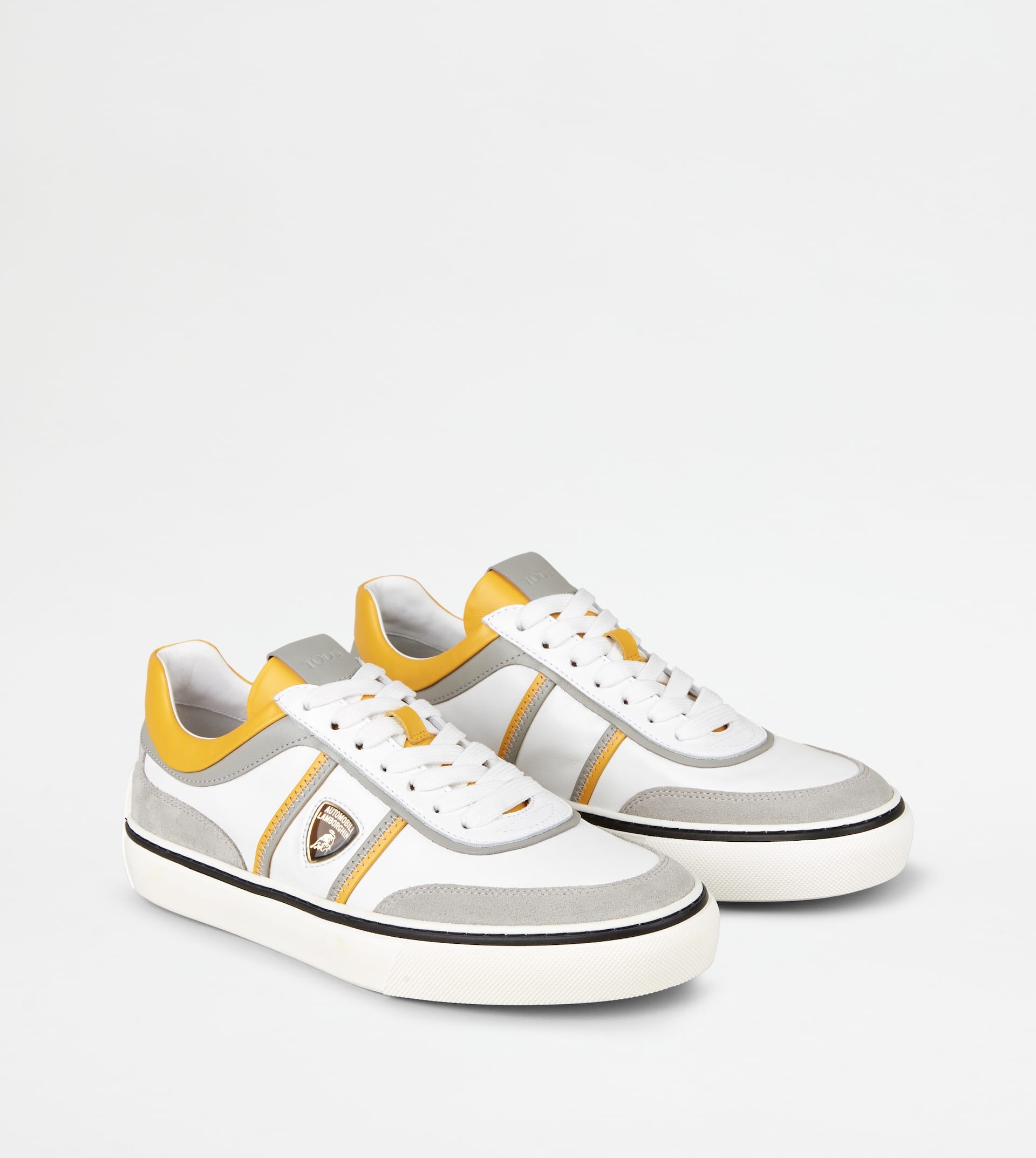 SNEAKERS IN LEATHER - GREY, WHITE, YELLOW - 3