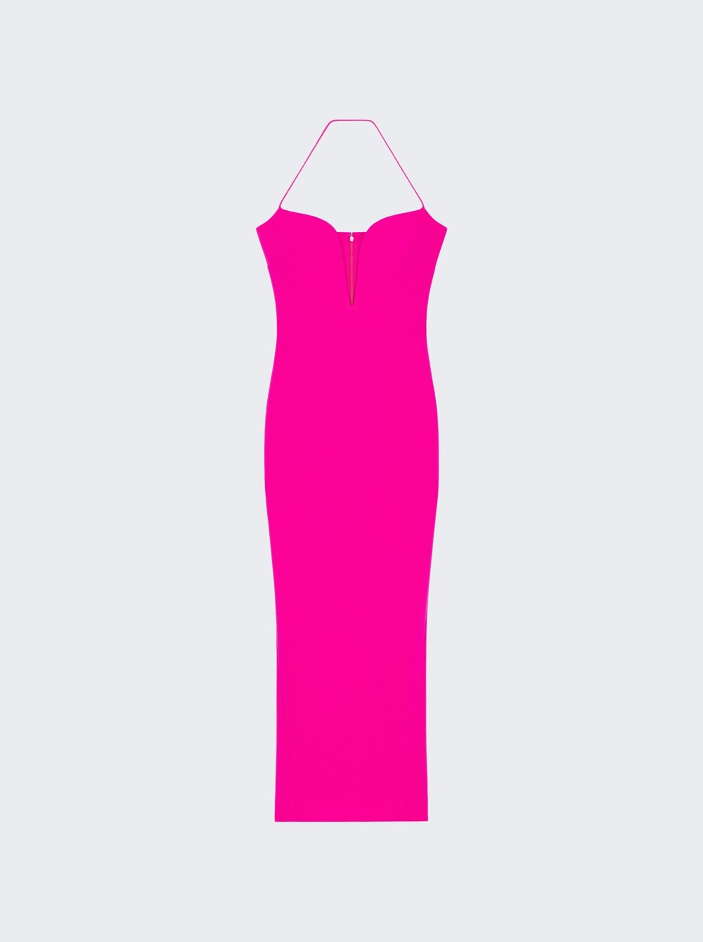 Wool Dress with Plunging Neckline Fuchsia - 1