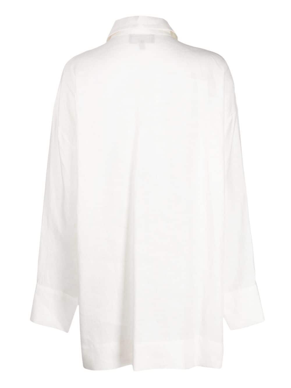 floral-embroidered hemp shirt minidress - 2