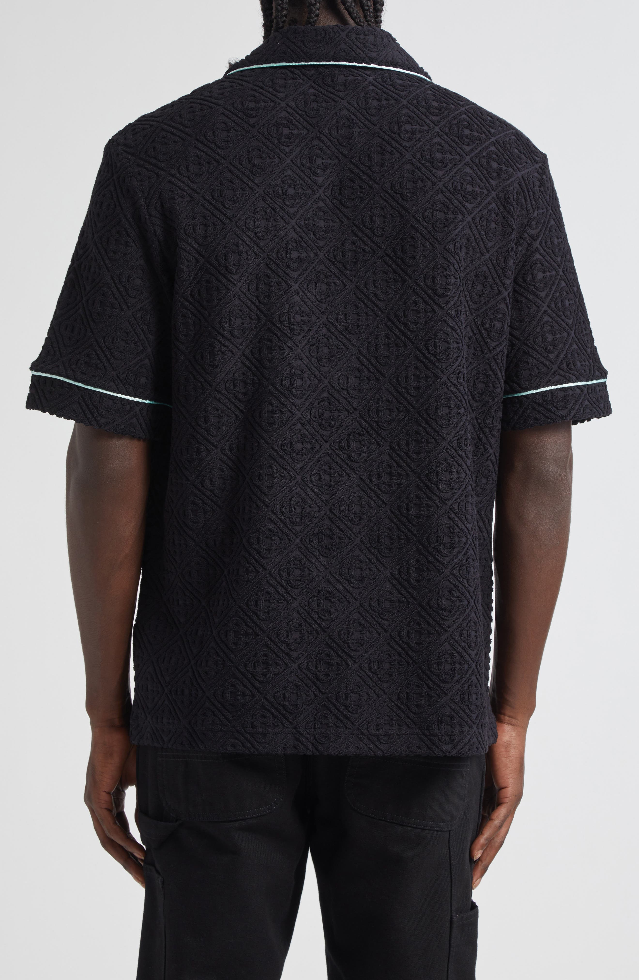 Casablanca Monogram Jacquard Terry Cloth Camp Shirt in Black at Nordstrom - 2