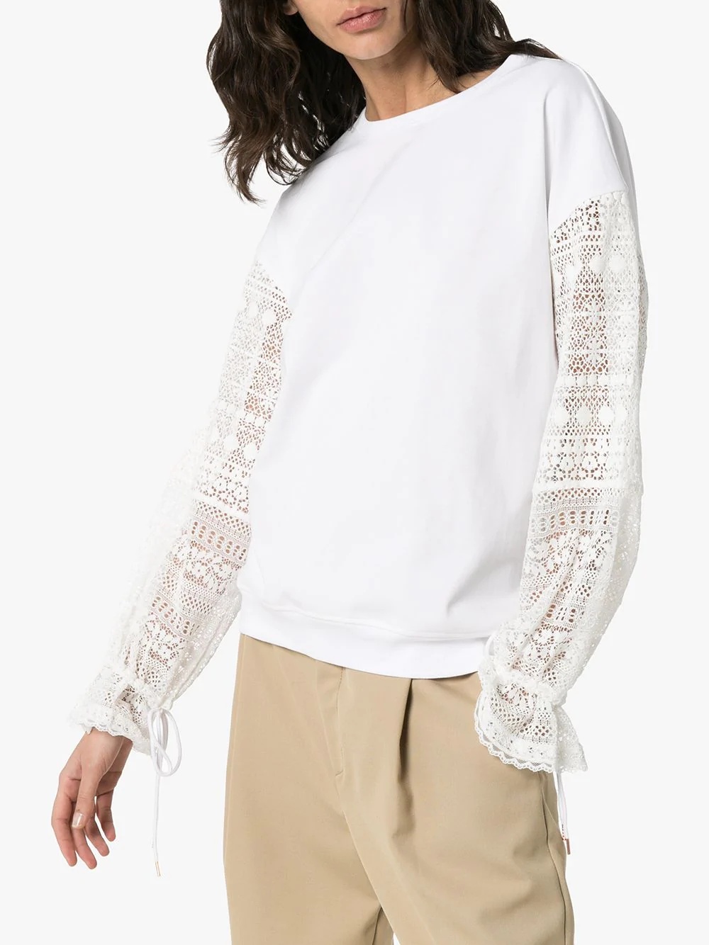 lace-panelled cotton top - 3