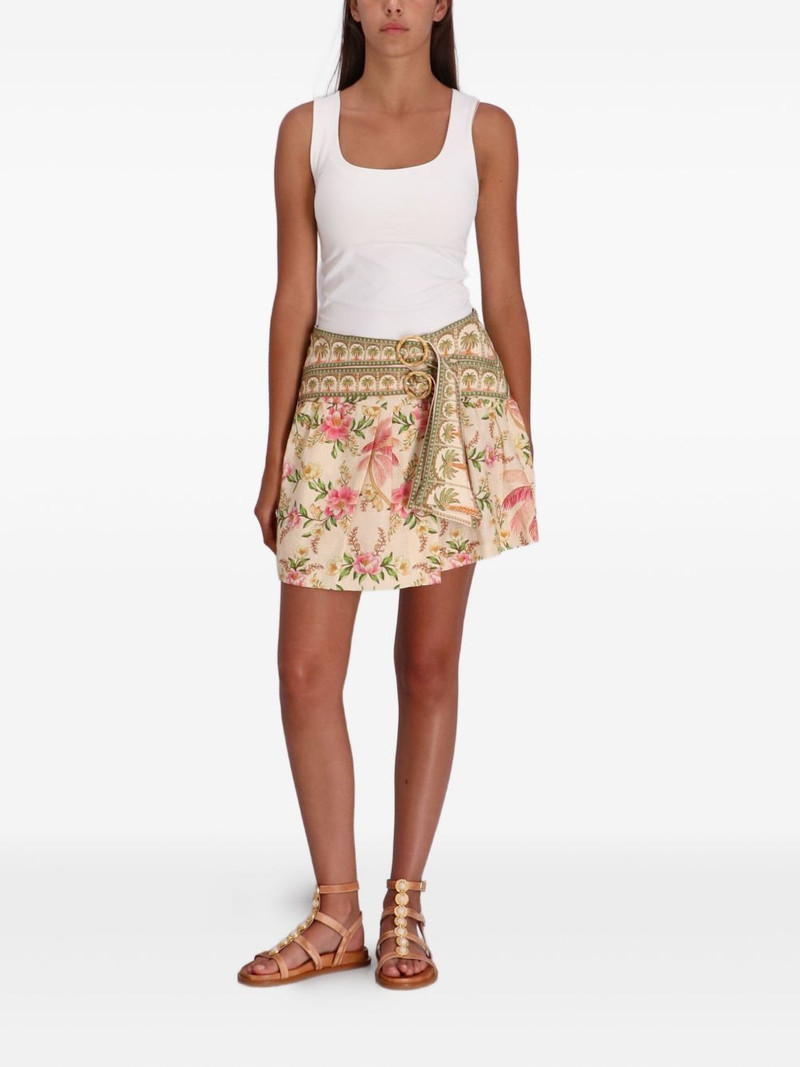 FARM RIO pleated floral-print belted mini skirt outlook