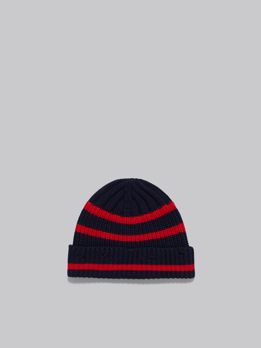 NAVY RIBBED WOOL BEANIE WITH SAILOR STRIPES - 3