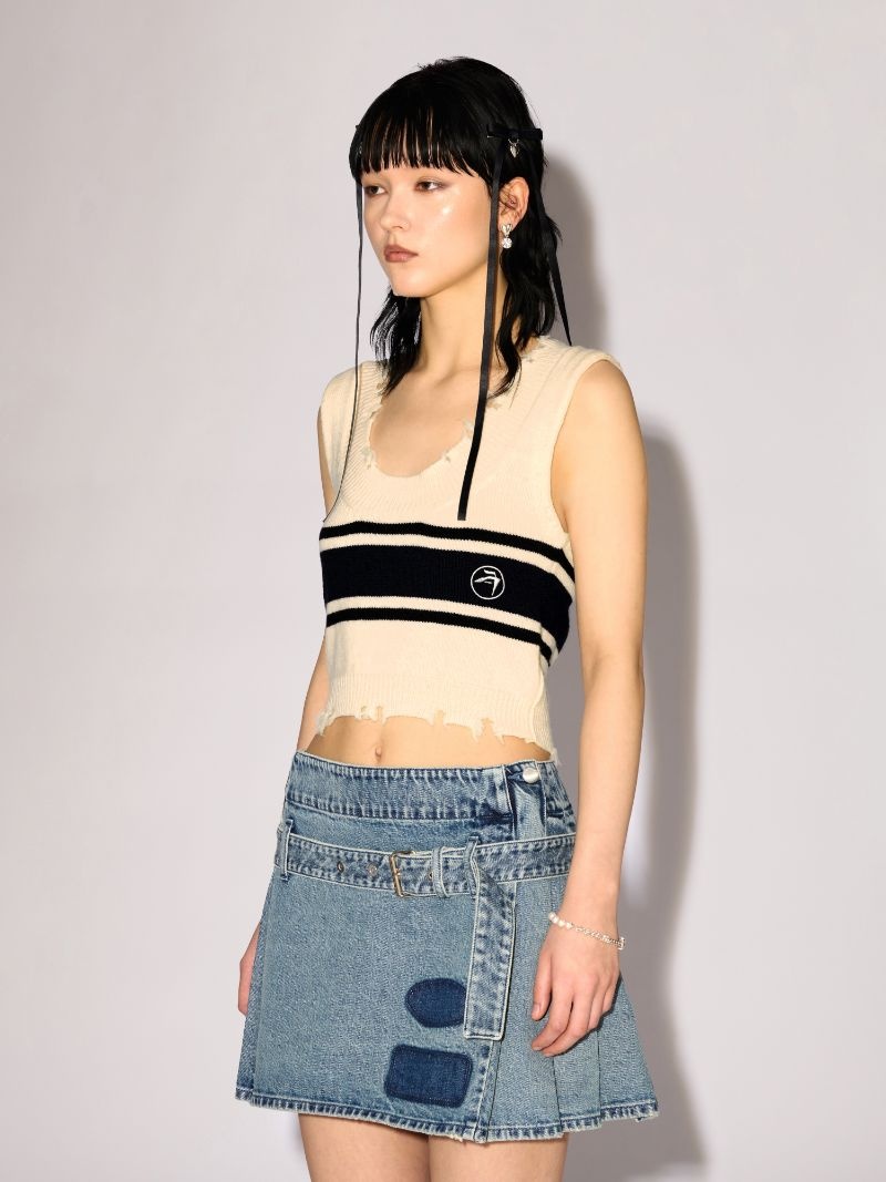 DESTROYED RIB ROUND NECK TOP - 5