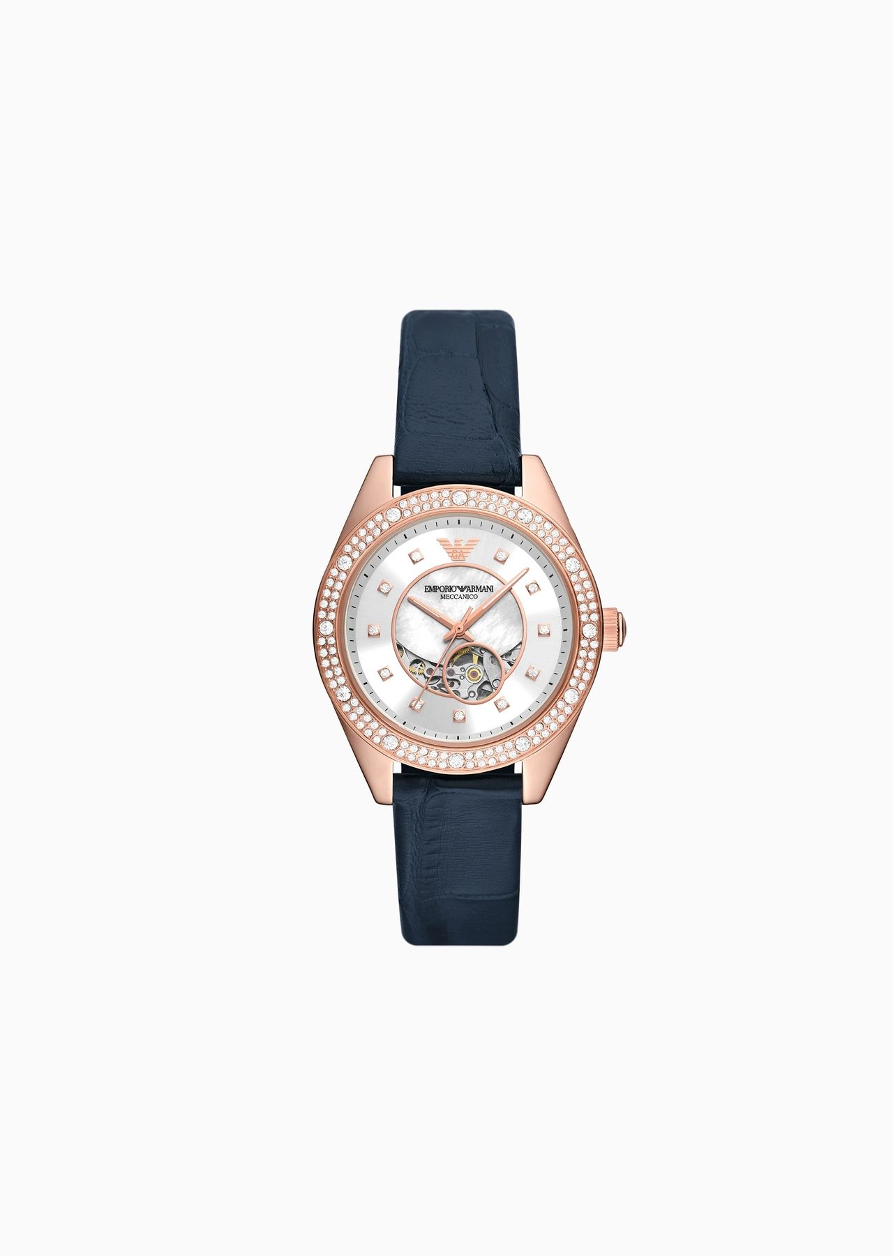 Automatic three-hand blue leather watch - 1