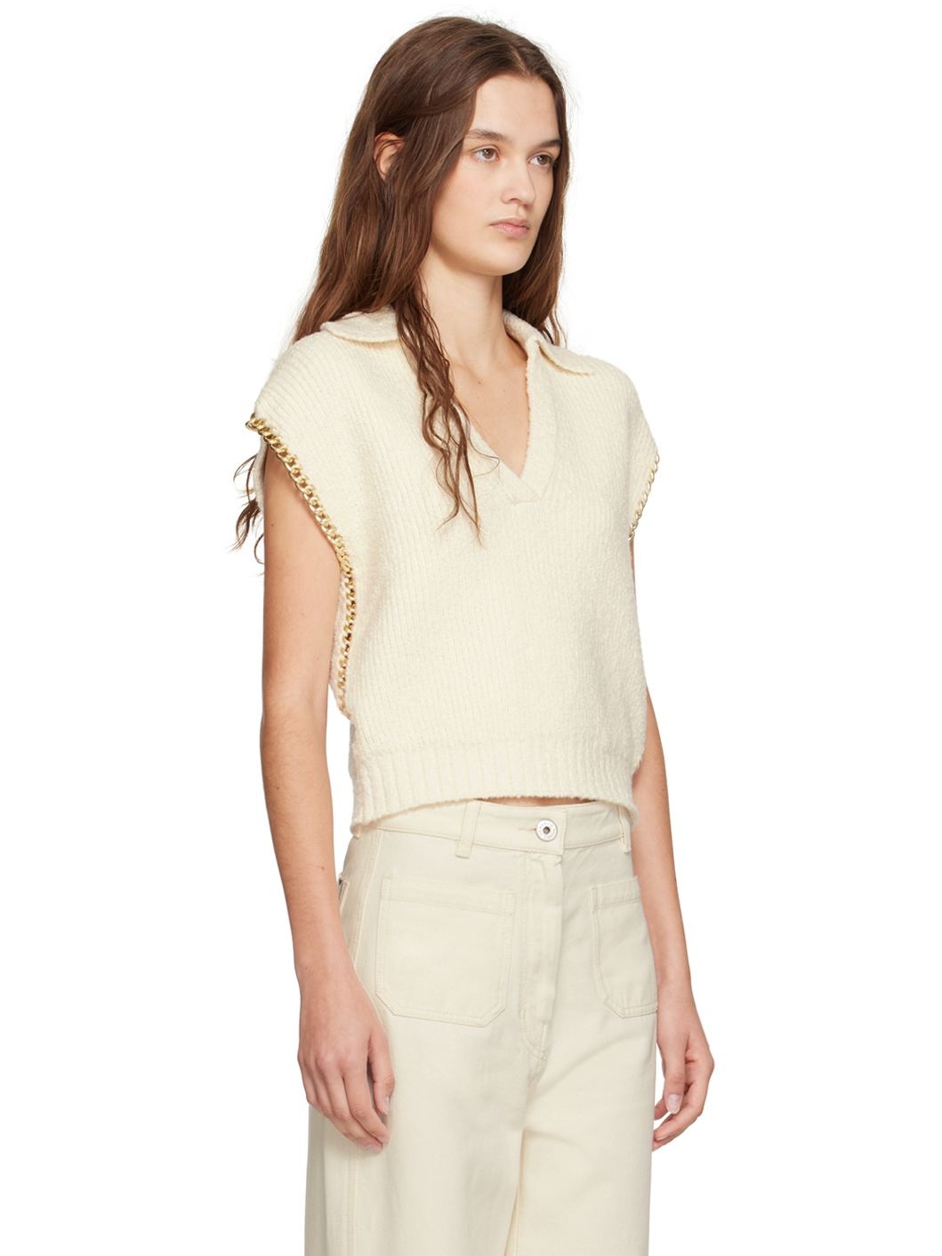Off-White Boucle Cropped Chain Trim Vest - 2