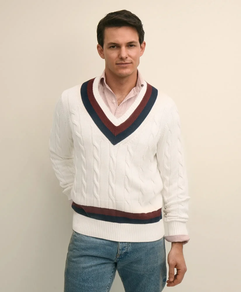 Vintage-Inspired Tennis V-Neck Sweater in Supima® Cotton - 1