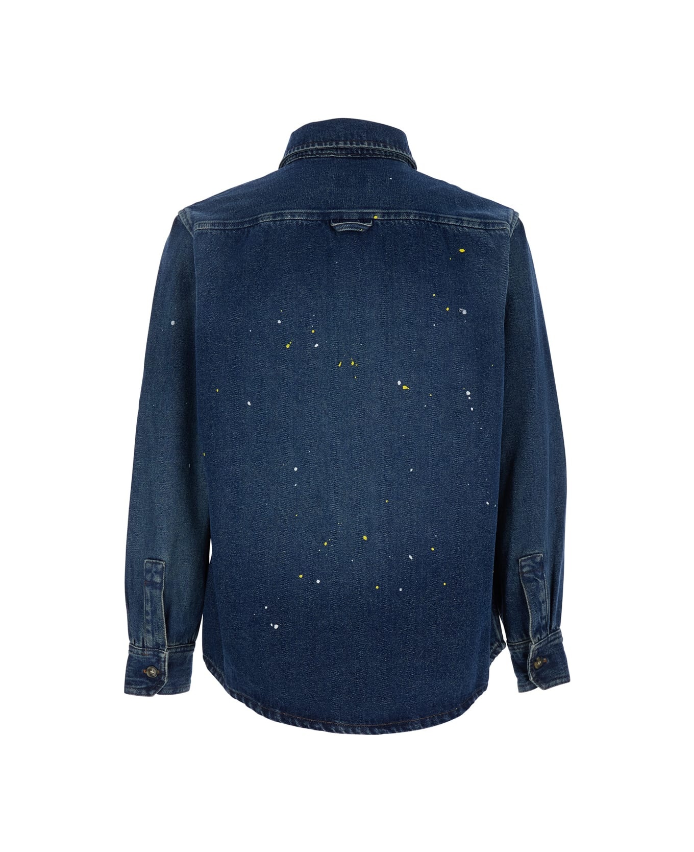 'basile' Blue Shirt With Chest Pocket And All-over Paint Effect In Cotton Man - 2