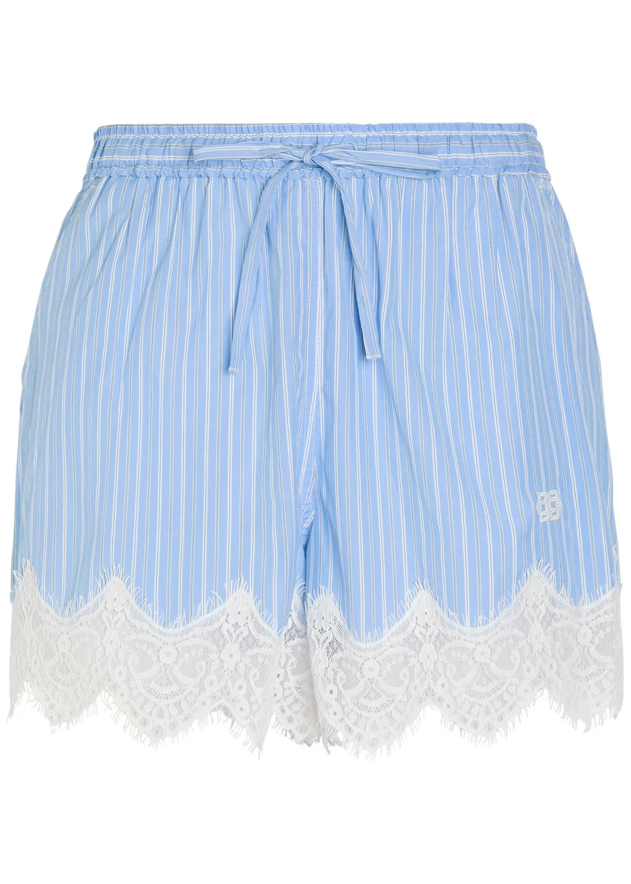 Simkhai Emmie Striped Lace-trim Cotton-poplin Shorts - 1