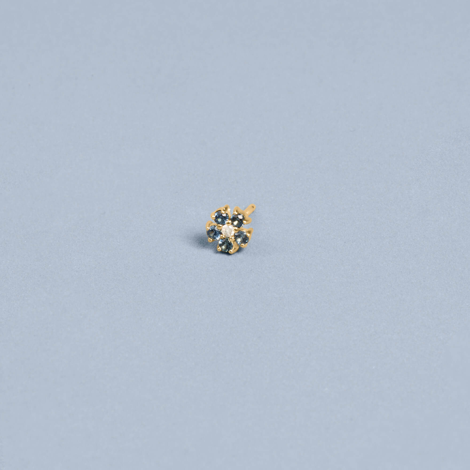 Small Blue Sapphire and Diamond Flower Stud - 5