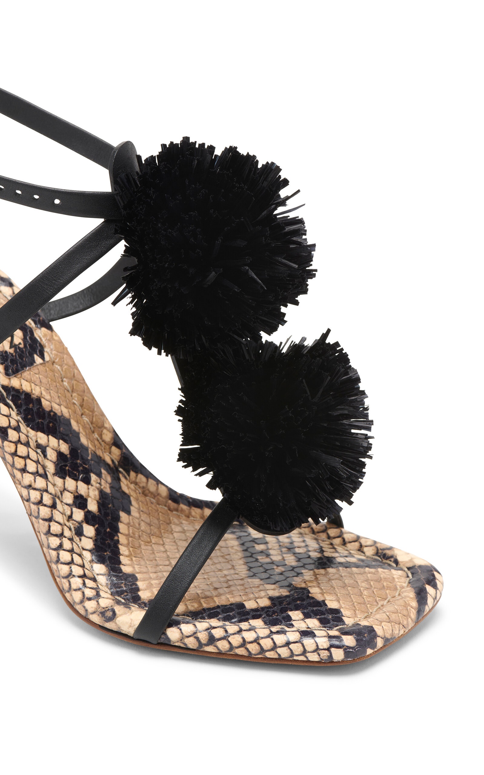 Isolde Python-Effect Leather Pom Pom Sandals python - 7