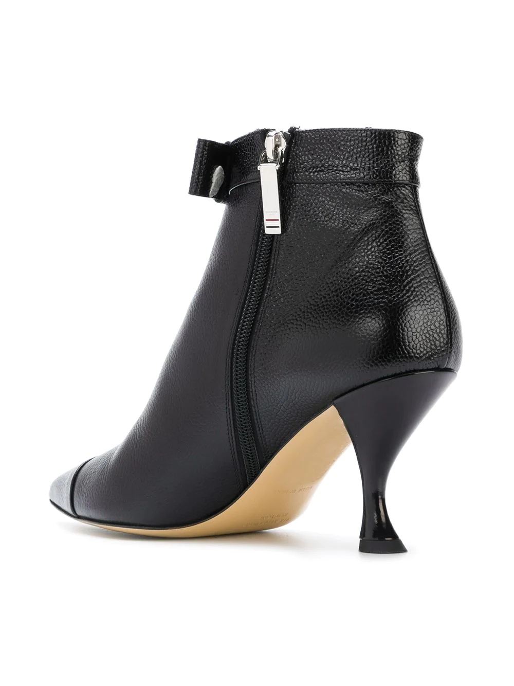 Bowed Curved Heel Bootie In Pebble Grain Leather - 3