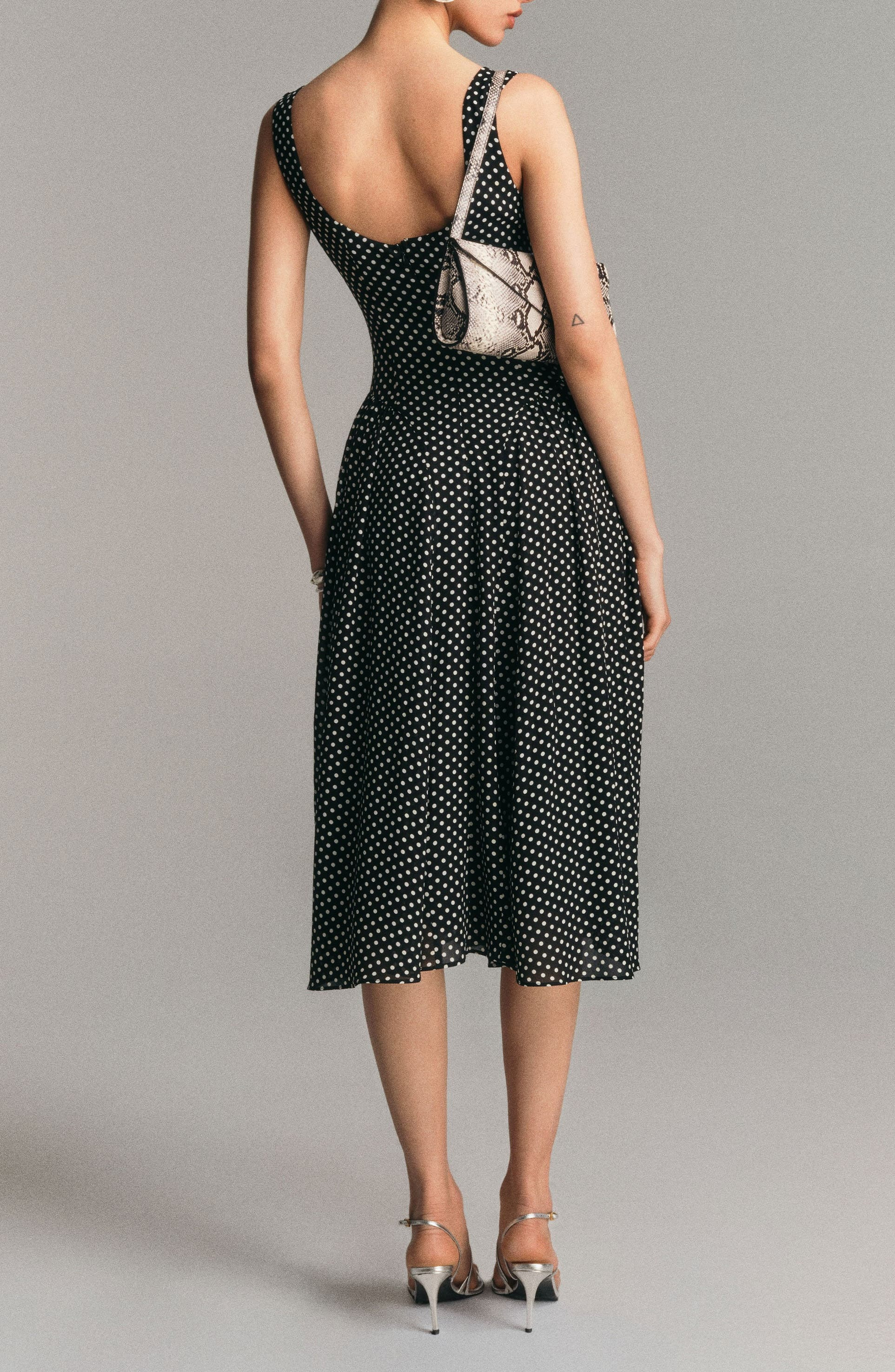 Reformation Anelis Polka Dot Sleeveless Fit & Flare Dress in Caviar Dot at Nordstrom - 7