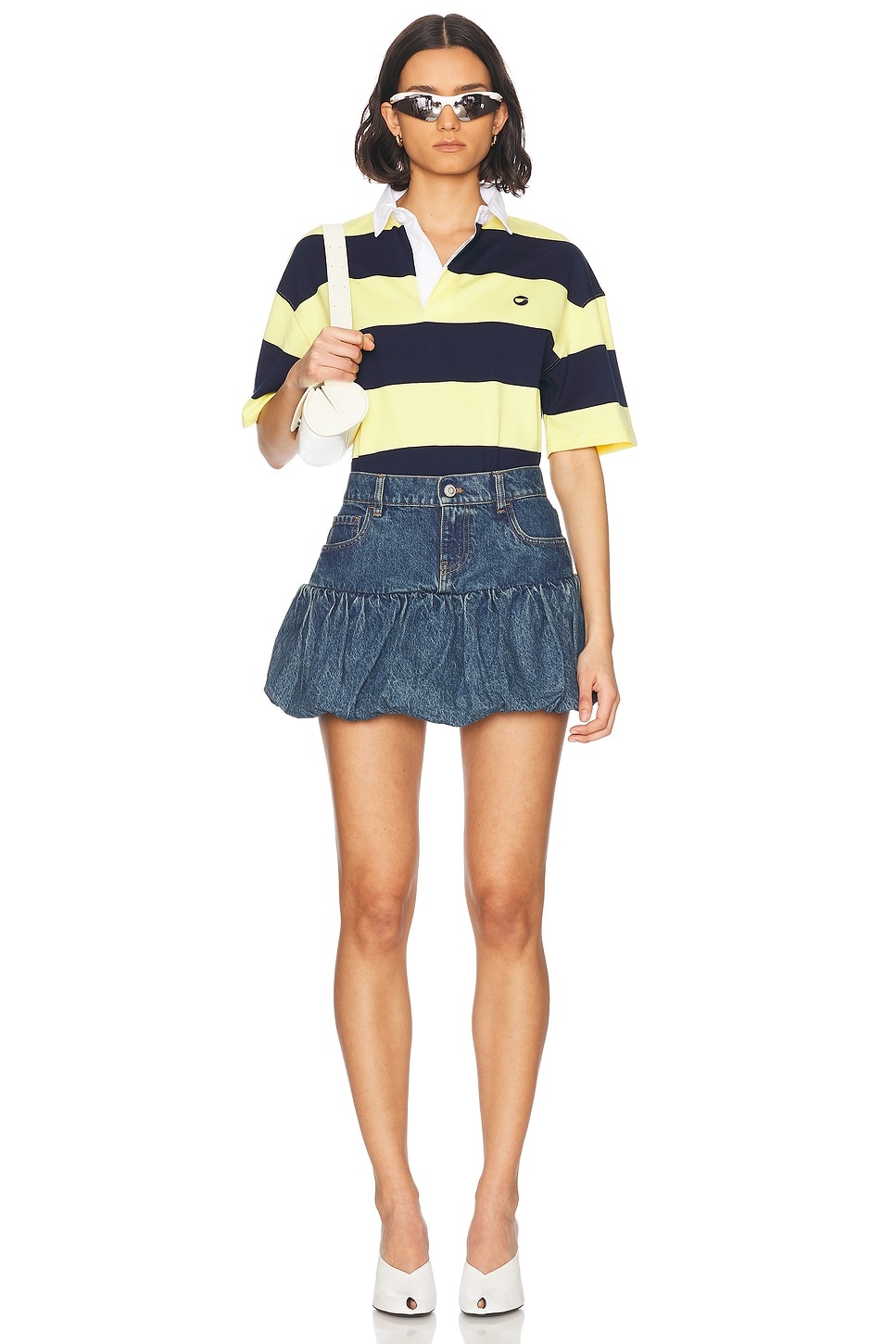 Gathered Hem Denim Mini Skirt - 5