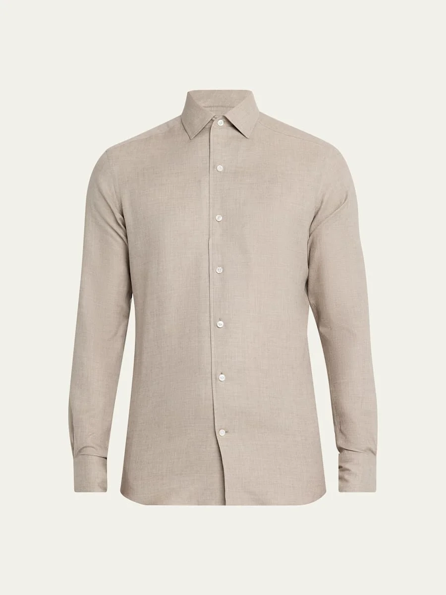 Men's Melange Cashmere and Cotton Modern-Fit Sport Shirt - 1