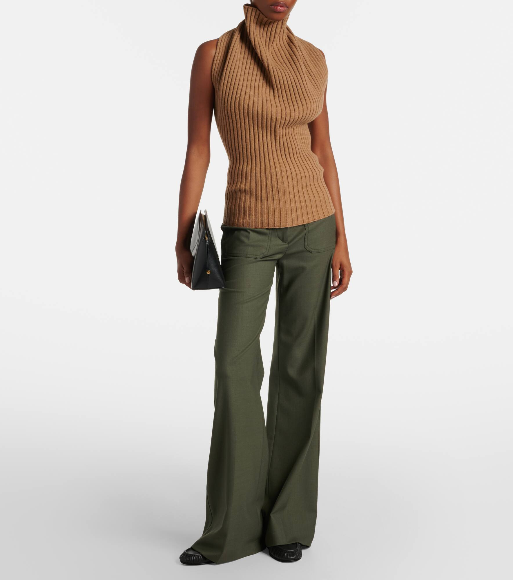 Draped ribbed-knit wool-blend top - 2