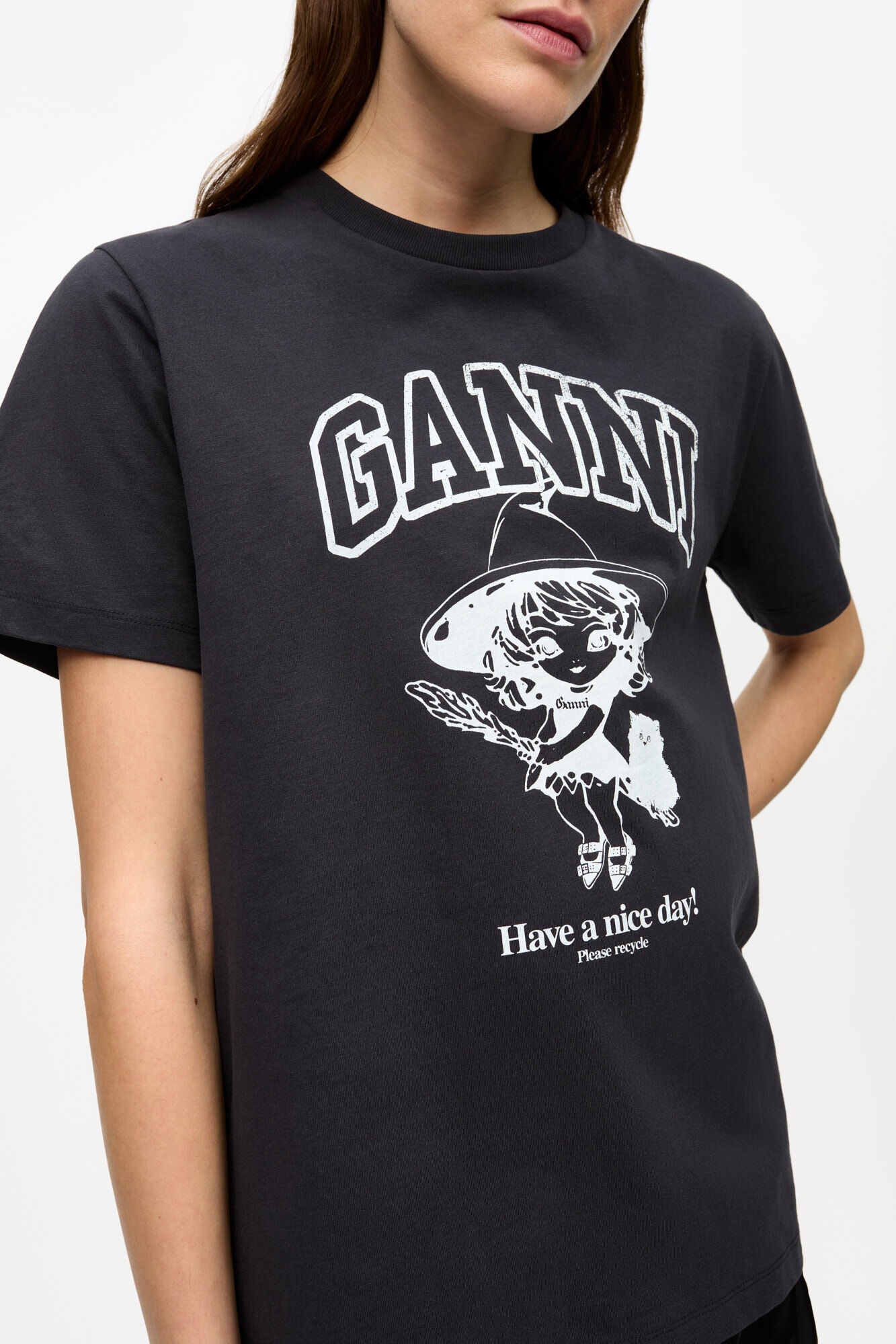 BLACK BASIC COTTON WITCH RELAXED T-SHIRT - 5