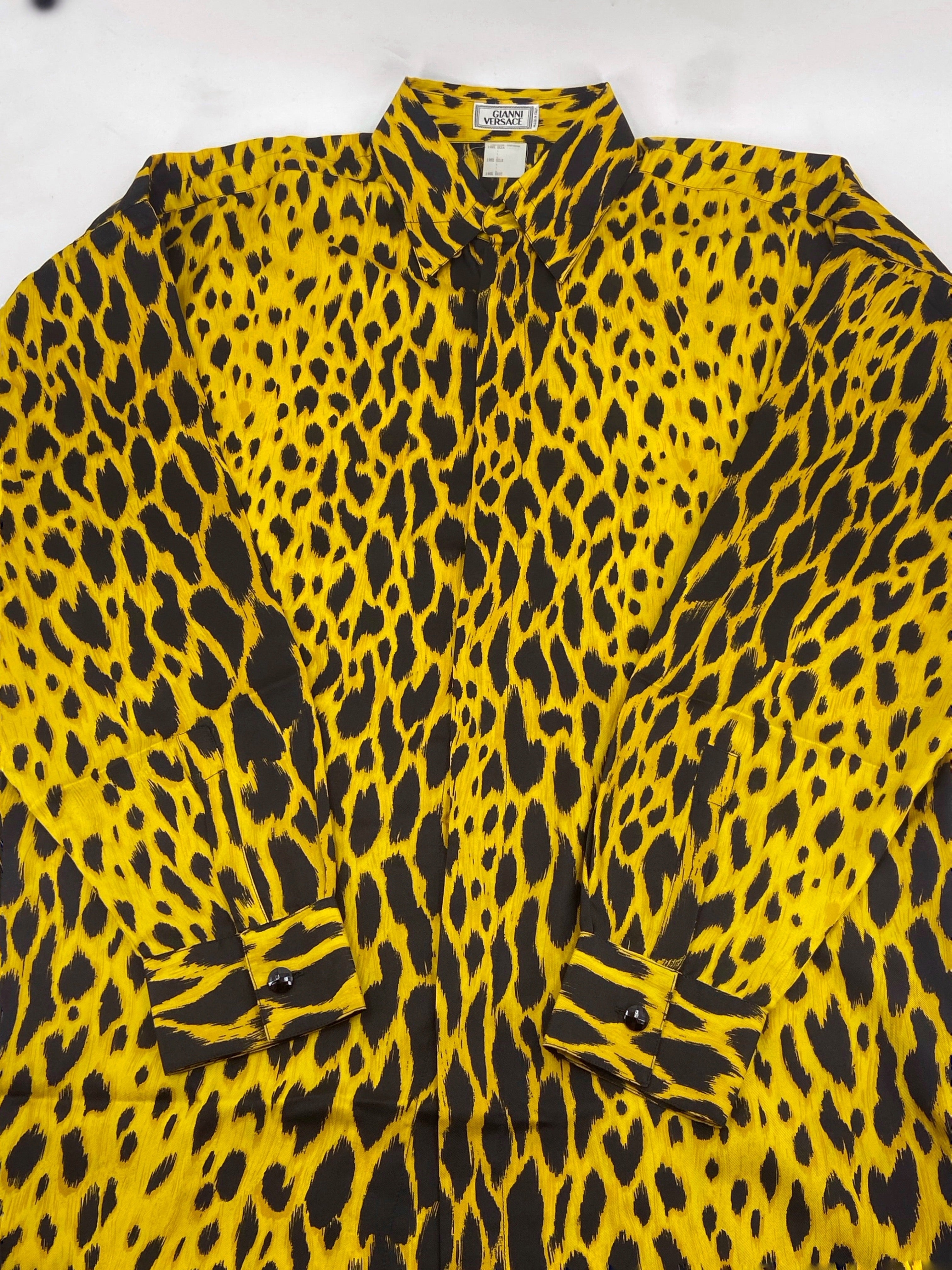 Gianni Versace Spring 1992 Men’s Leopard Print Silk Shirt 44 - 11