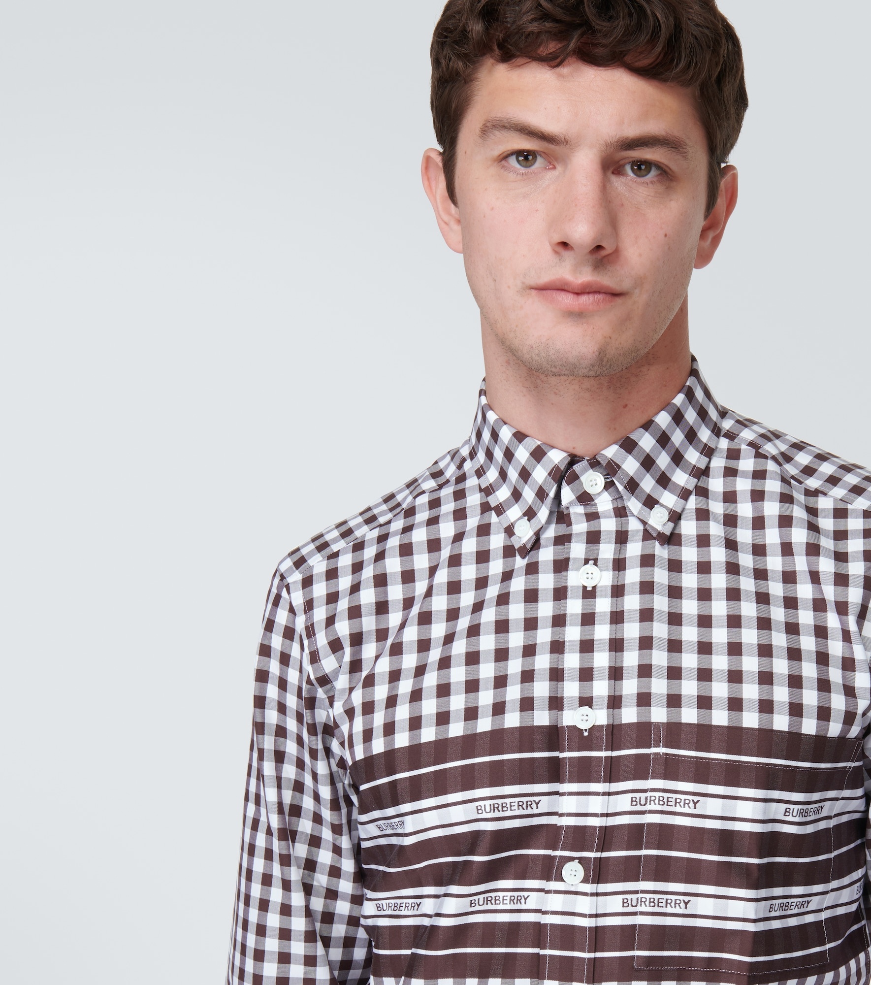 Logo checked cotton poplin shirt - 5