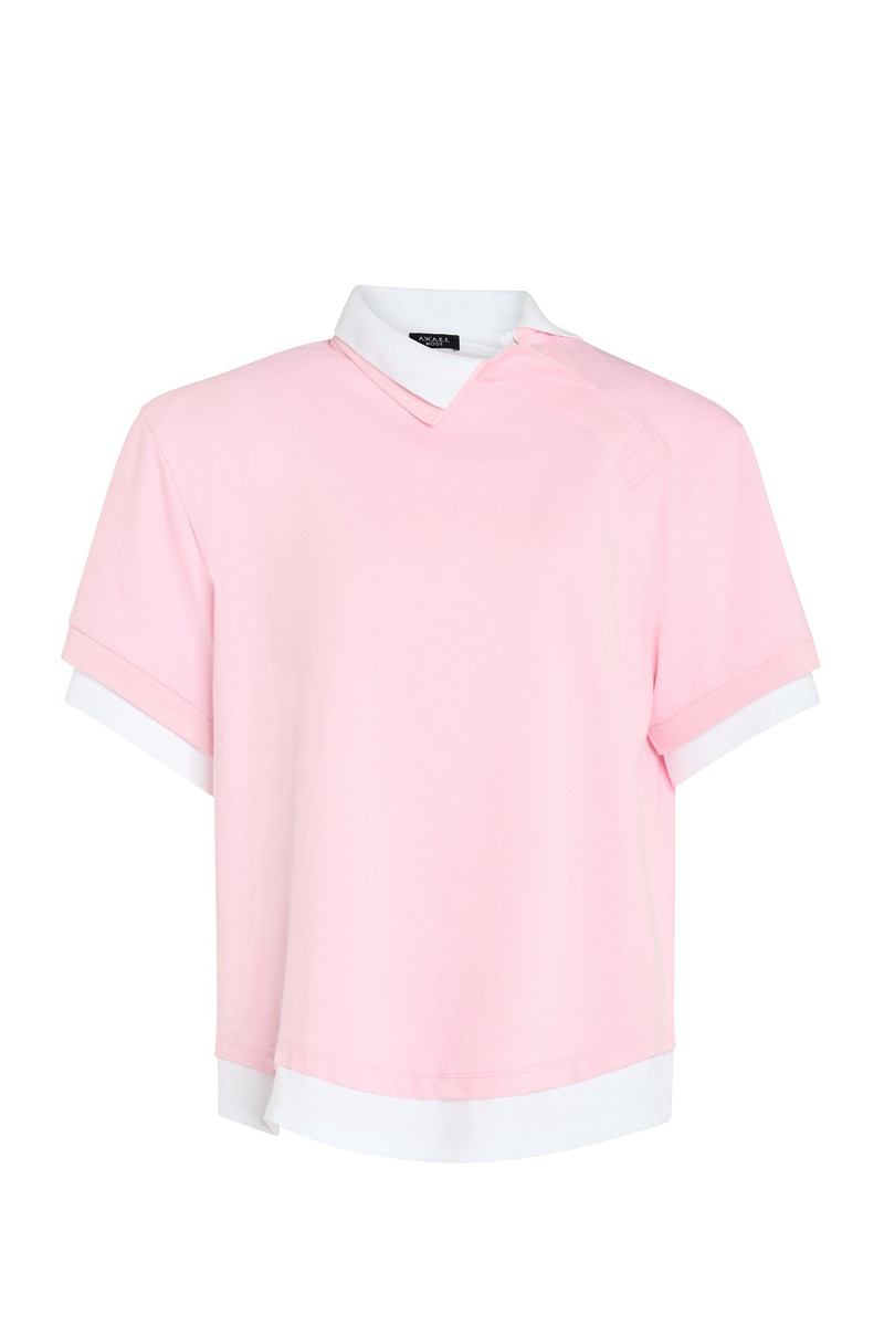 DOUBLE COLLAR RUGBY TOP PINK WHITE 2