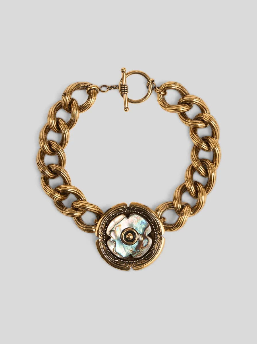 GOLDEN NECKLACE WITH MOTHER-OF-PEARL FLOWER - 1