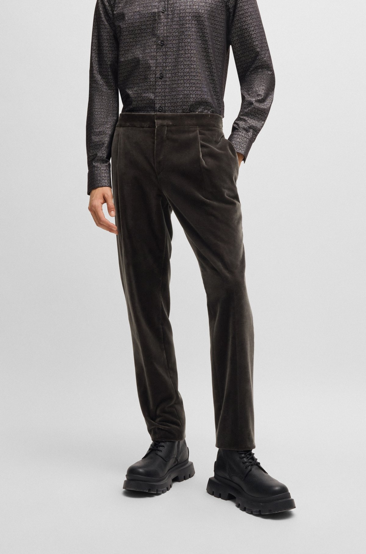 SLIM-FIT FLAT-FRONT TROUSERS IN COTTON VELVET - 2