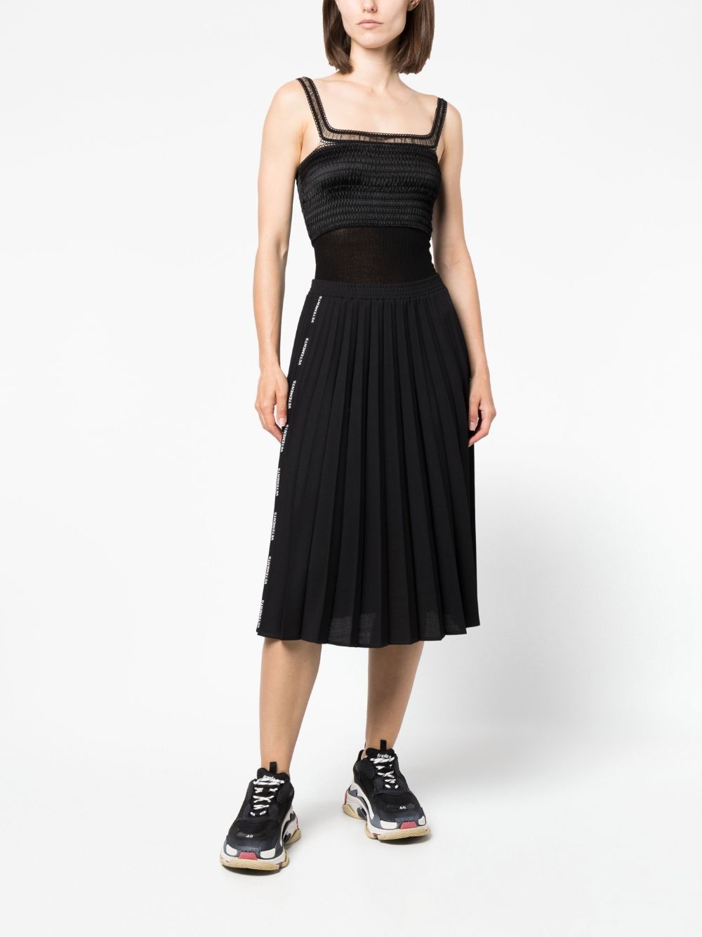 logo-band pleated skirt - 4