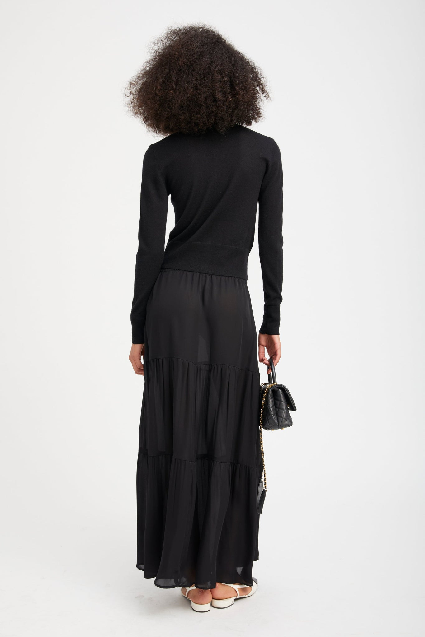 BLACK SILK TIERED MAXI SKIRT - 4