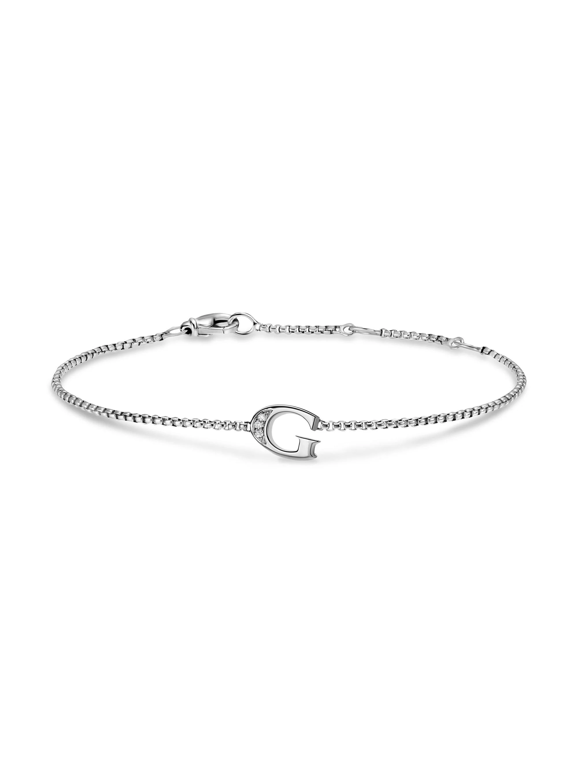 Women's Petite Initial Chain Bracelet in Sterling Silver - Diamond G - 1