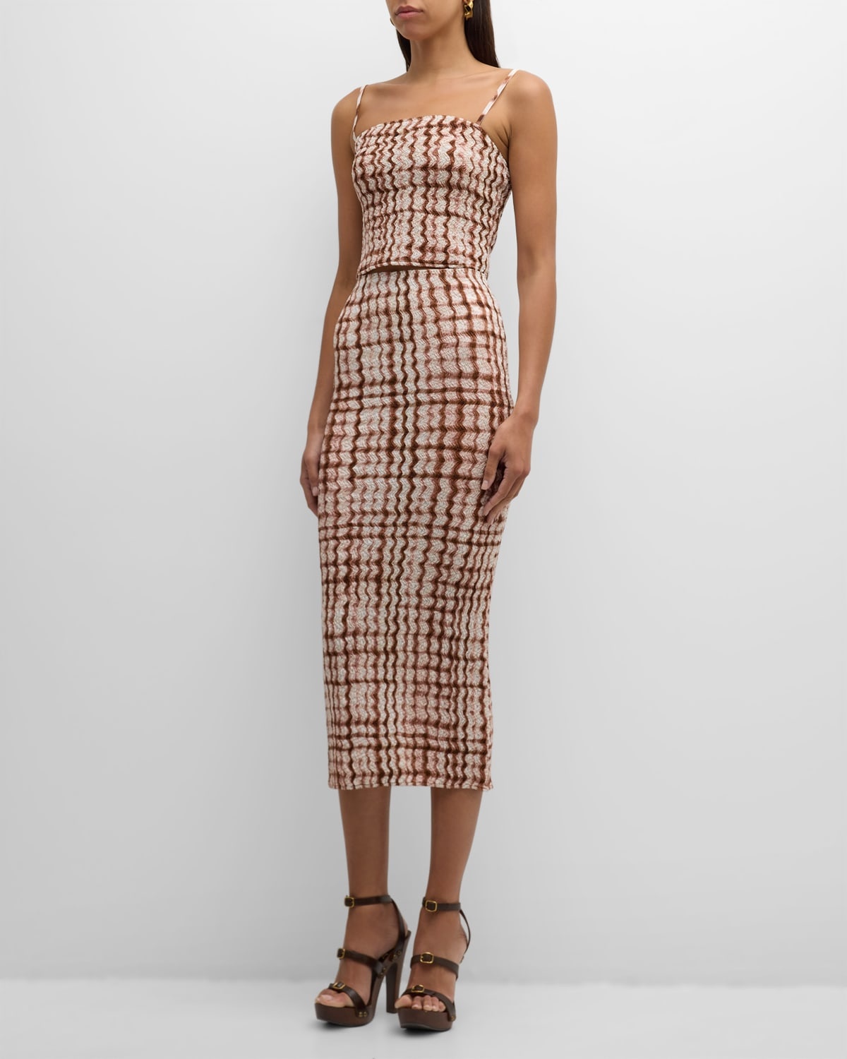 Checked Statement Smocked Pencil Skirt - 2